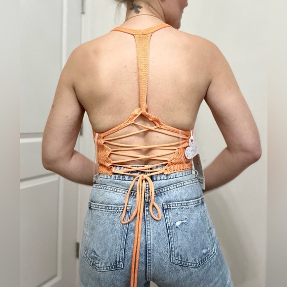 Summer Beach Racer Lace Up Back Crop Top - Picture 6 of 7